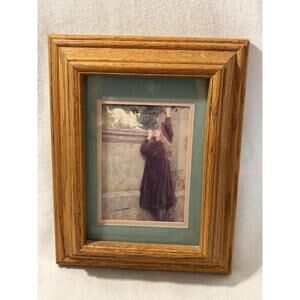 Vintage British artist Briton Riviere "Playfellows" Wood Framed Art Dog &  Girl